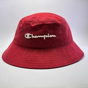CHAMPION Solid Red Bucket Hat with White  Embroidered Logo  OSFM